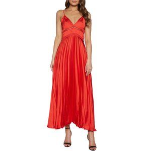 NWT Bardot Mary Pleated Midi Gown Dress Fire Red